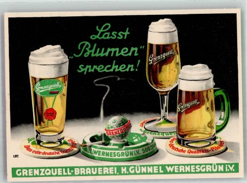 O9709 Wernesgrün Grenzquell-Brauerei Günnel Zigarette Brauerei Werbe AK