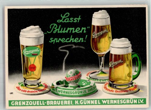O9709 Wernesgrün Grenzquell-Brauerei Günnel Zigarette Brauerei Werbe AK