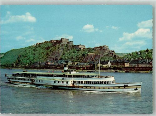 W5400 Ehrenbreitstein Raddampfer Cecilie unter der Festung Fotograf Hans Hartz Verlag Hans Andres 8050 Rheinschiff Foto AK