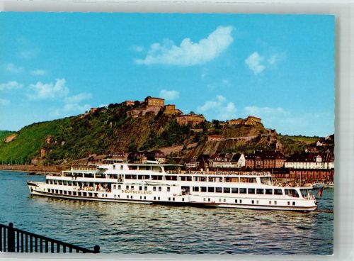 W5400 Ehrenbreitstein Raddampfer Deutschland unter der Festung Rheinschiff Foto AK
