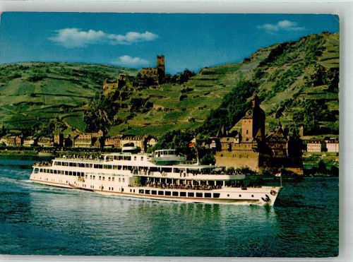 W5425 Kaub Raddampfer MS Loreley vor Burg Pfalzgrafenstein und Gutenfels Rheinschiff Foto AK