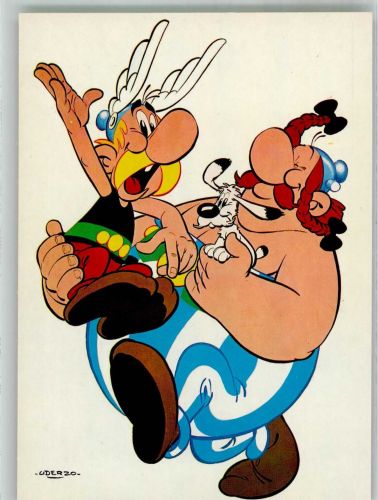sign. Uderzo Asterix Obelix und Idefix Comic Künstlerkarte
