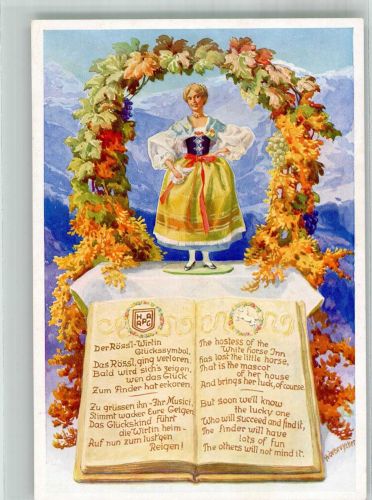 sign. de Bruycker Im weißen Röss'l Auf hoher See... Tracht Wein Hapag Lloyd Lieder AK