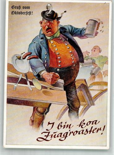 W8000 München Wütender dicker Bayer haut auf den Tisch Humor Verlag August Lengauer Nr. 3138 Oktoberfest Künstlerkarte