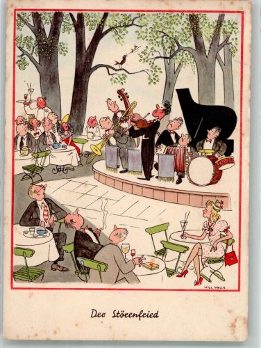 sign. Halle, Will Vogel stört das Orchester im Konzertgarten Humor 1942 Künstlerkarte