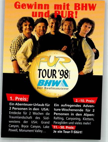 PUR Tour '98 gesponsert von BHW-Bausparkasse Rock / Pop Werbe AK
