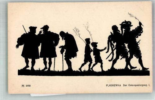 Scherenschnitt Der Osterspaziergang I Ackermann's Kunstverlag Serie 140 No. 1693 Konewka, P. Künstlerkarte