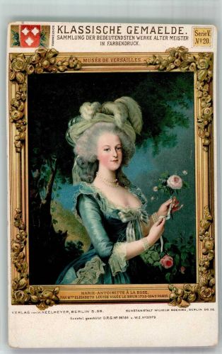 sign. Le Brun, Elisabeth Portrait der Marie-Antoinette mit Rose Klassische Gemälde Serie V No. 20 Adel Frankreich Künstlerkarte