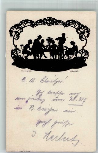 Scherenschnitt Musizierende Kinder um einen Tisch Krause-Carus, A. 1934 Künstlerkarte