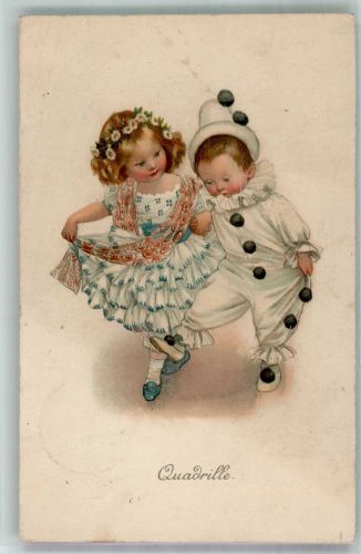 Kleine Kinder beim Tanz Quadrille Kinderpoesie Clown Verlag M. Munk No. 778 Tanz 1919 Künstlerkarte