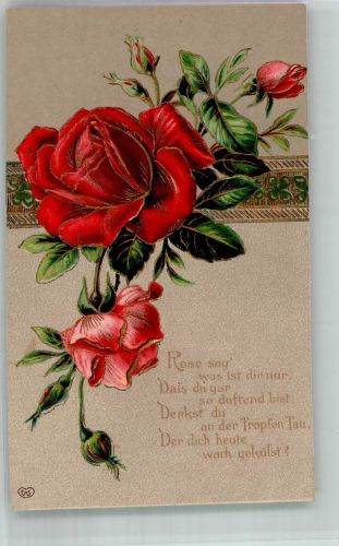 Rosenzweig mit roten Blüten E.A.S. Rose Prägedruck