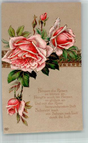 Rosenzweig mit roten Blüten E.A.S. Rose Prägedruck