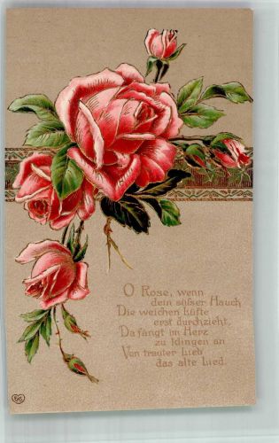 Rosenzweig mit roten Blüten E.A.S. Rose Prägedruck