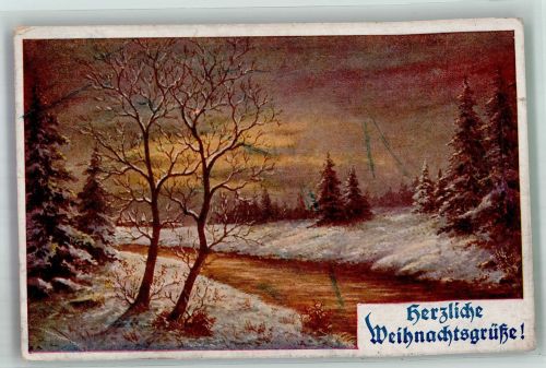Weihnachten Vereister Bach in Winterlandschaft Deutscher Schulverein Künstlerkarte Nr. 753 Schulverein 1920 Gebrauchsspuren