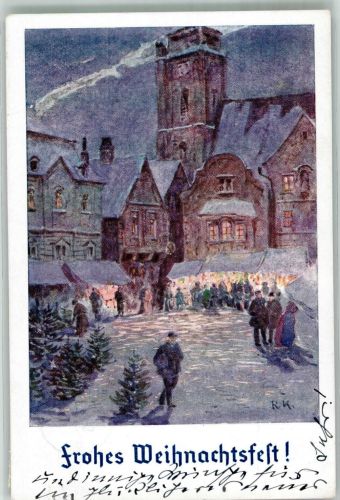 sign. Kargl Weihnachtsmarkt in einer Altstadt Deutscher Schulverein Südmark Künstlerkarte Nr. 2679 Schulverein 1941 Gebrauchsspuren