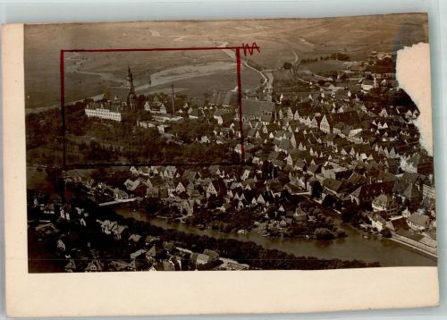 86609 W8850 Donauwörth FOTO KEINE AK Fliegeraufnahme Striche a.d. Bildseite Original aufmontierte Verlagsmusterkarte