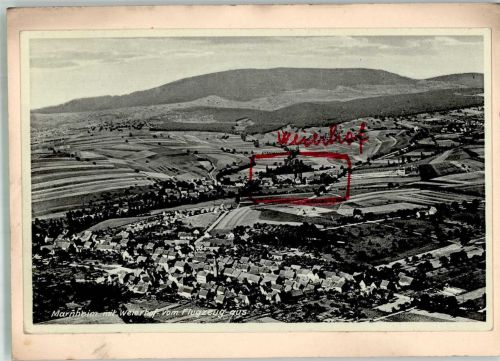 67297 W6719 Marnheim , Pfalz FOTO KEINE AK Fliegeraufnahme m. Weierhof Striche a.d. Bildseite Original aufmontierte Verlagsmusterkarte