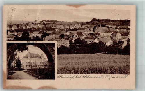 79848 W7823 Bonndorf im Schwarzwald 1922 Gebrauchsspuren Panorama des Ortes mit dem Bezirksamt
