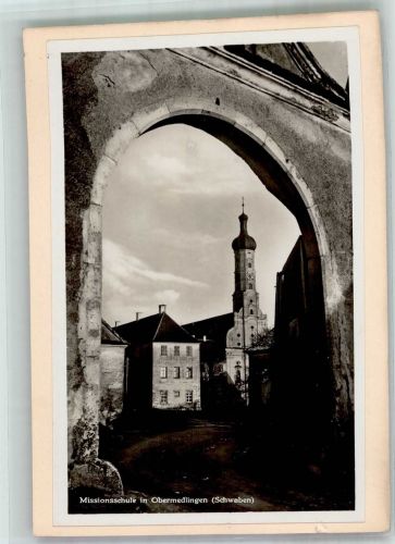 89441 W8881 Obermedlingen 1932 FOTO KEINE AK Missionsschule mit Kirche Mariä Himmelfahrt Original aufmontierte Verlagsmusterkarte