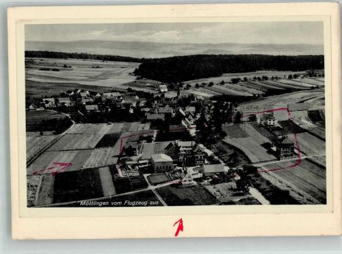 75378 W7263 Möttlingen , Württ 1935 FOTO KEINE AK Fliegeraufnahme des Ortes Original aufmontierte Verlagsmusterkarte