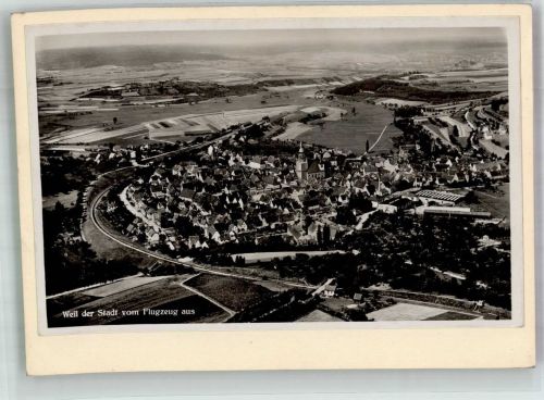 71263 W7252 Weil der Stadt 1935 FOTO KEINE AK Fliegeraufnahme des Ortes mit Kirche St. Peter und Paul Original aufmontierte Verlagsmusterkarte