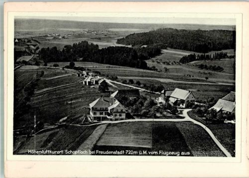 72296 W7294 Schopfloch , Kr Freudenstadt 1931 FOTO KEINE AK Fliegeraufnahme vom Kurhaus Schübel Original aufmontierte Verlagsmusterkarte
