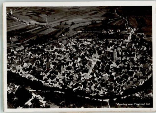 86650 W8853 Wemding 1932 FOTO KEINE AK Fliegeraufnahme des Ortes mit Stadtpfarrkirche St. Emmeram Original aufmontierte Verlagsmusterkarte