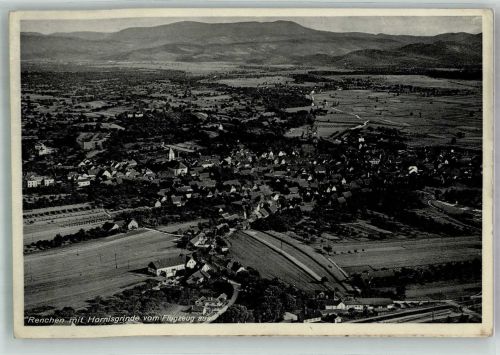 77871 W7592 Renchen 1935 FOTO KEINE AK Fliegeraufnahme des Ortes mit der Heilig-Kreuz-Kirche und Hornisgrinde Original aufmontierte Verlagsmusterkarte