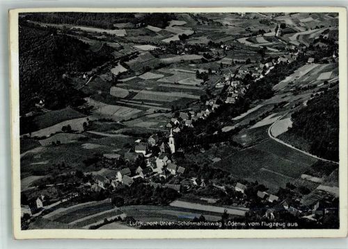 69483 W6948 Unter-Schönmattenwag 1935 FOTO KEINE AK Fliegeraufnahme des Ortes mit Kirche St. Johannes Original aufmontierte Verlagsmusterkarte
