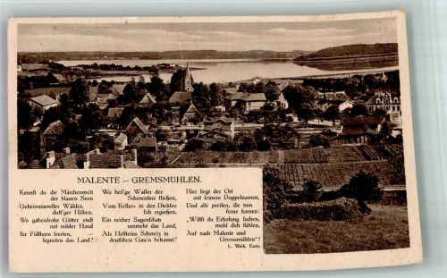 23714 W2423 Malente-Gremsmühlen - Panorama des Ortes mit Maria-Magdalenen-Kirche und Heimatgedicht von Weiß