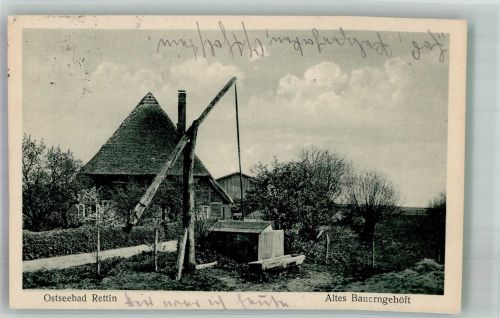 23730 W2430 Rettin 1929 Foto AK Altes Bauerngehöft mit Ziehbrunnen Fotograf Block