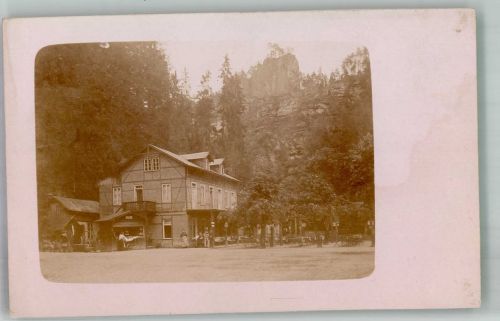 01848 O8352 Hohnstein Privatfoto AK Gasthaus im Polenztal mit Hockstein Ort handschriftlich