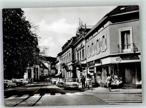 79539 W7850 Lörrach Foto AK Turmstraße Oldtimer
