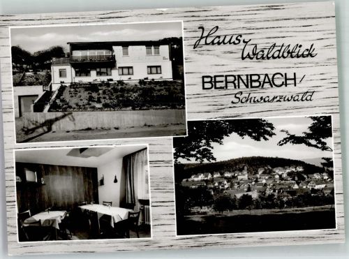 76332 W7506 Bernbach , Schwarzw Foto AK Pension Haus Waldblick Panorama des Ortes Hüttenstempel