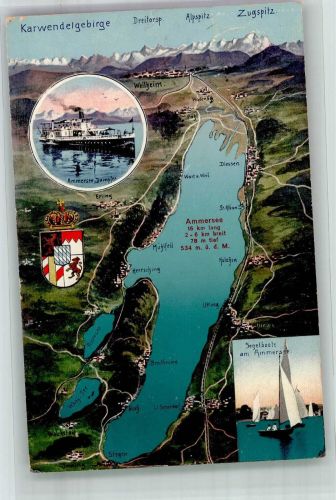 86911 W8918 Dießen a. Ammersee 1914 Künstlerkarte Vogelschau vom Ammersee mit Alpenpanorama