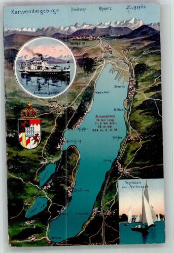 82211 W8036 Herrsching a. Ammersee Künstlerkarte Vogelschau vom Ammersee mit Alpenpanorama