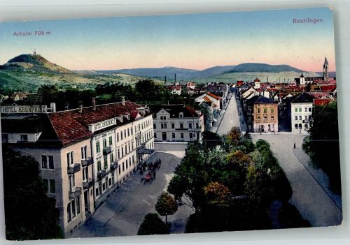 72760 W7410 Reutlingen 1916 - Panorama des Ortes mit Hotel Kronprinz und der Achalm