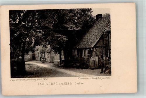21481 W2058 Lauenburg , Elbe 1904 - Fachwerkhäuser am Graben Fotograf Paul Benthien