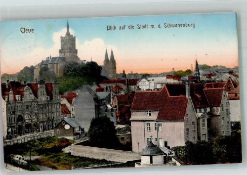 47533 W4190 Kleve , Niederrhein 1913 - Panorama der Stadt mit der Schwanenburg