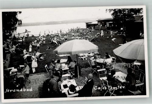86938 W8913 Unterschondorf , Ammersee Foto AK Strandbad beim Cafe Forster Notopfermarke