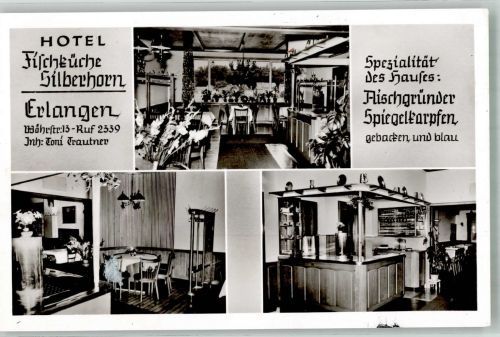 91052 W8520 Erlangen Foto AK Hotel Fischküche Silberhorn Wöhrstraße 13