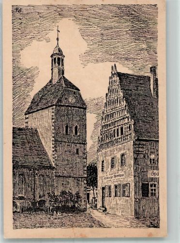 04895 O7906 Mühlberg , Elbe 1925 Künstlerkarte sign. Elteste Franz Frauenkirche u. Rathaus Heimatfest 12.-14.7.