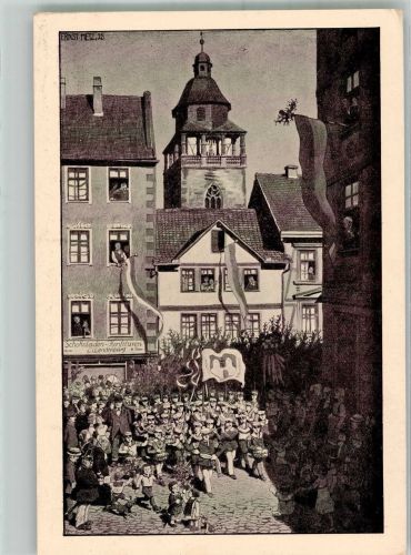 37269 W3440 Eschwege Künstlerkarte sign. Metz Ernst Johannisfest Maienzug