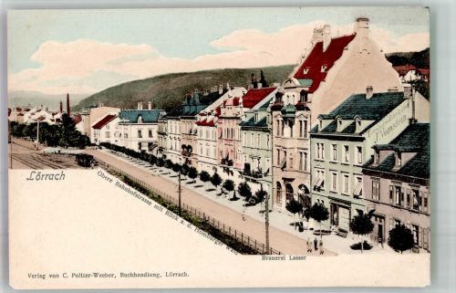79539 W7850 Lörrach - Obere Bahnhofstraße m. Blick a.d. Homburger Wald Brauerei Lasser