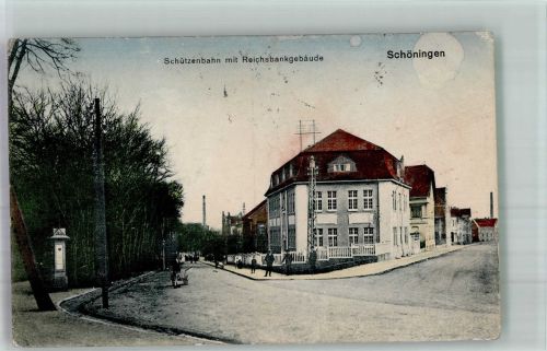 38364 W3338 Schöningen 1923 - Schützenbahn mit Reichsbankgebäude Inflationsporto 4000000 Mark