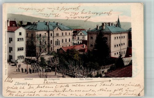 79539 W7850 Lörrach 1902 - Schulhof Amtsgericht Kais. Postamt Gefängnis