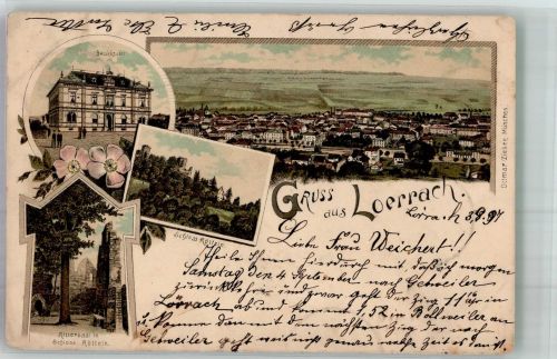 79539 W7850 Lörrach 1897 Lithographie Zieher Ottmar Gr. Bezirksamt Schloss Rötteln Rittersaal