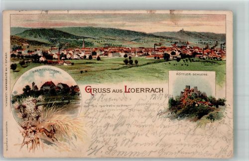 79539 W7850 Lörrach 1899 Lithographie Schloss Rötteln Obertüllingen