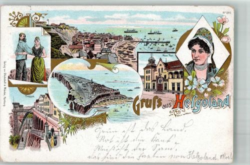 27498 W2192 Helgoland 1898 Lithographie Tracht Neue Post Treppe