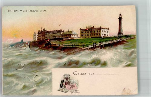 26757 W2972 Borkum Lithographie Leuchtturm